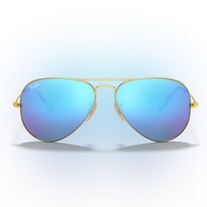 New!!! Never worn. Ray-Ban Gold Aviator Sunglasses with Reflective Blue Lenses